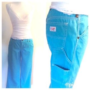 Polo Jeans By Ralph Lauren Turquoise Cargo Pants-Flared Crop Vintage, Size 4